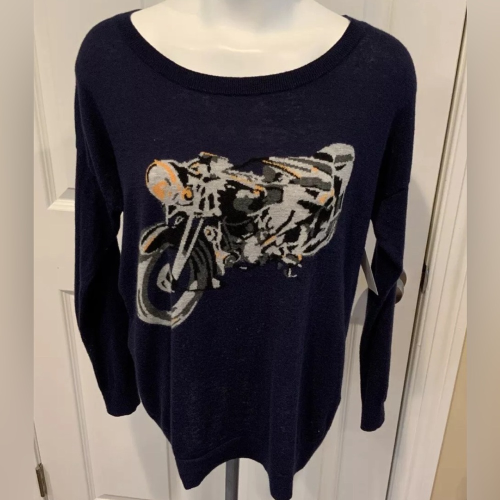 Joie Navy Blue Women’s Sweater with Motorcycle design